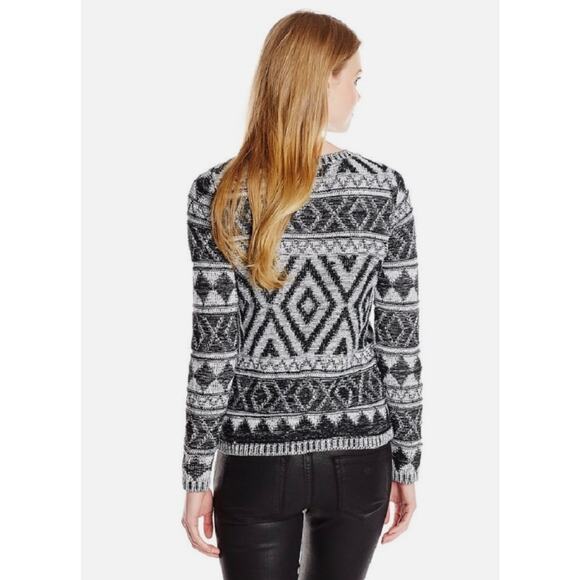 Lucky Brand XOXO Sweater L Tribal Fair Isle GrandpaCore Boho Knit Pullover - Picture 2 of 9